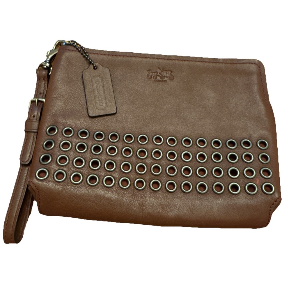 Coach Bleecker Wristlet Clutch Leather Grommets Universal